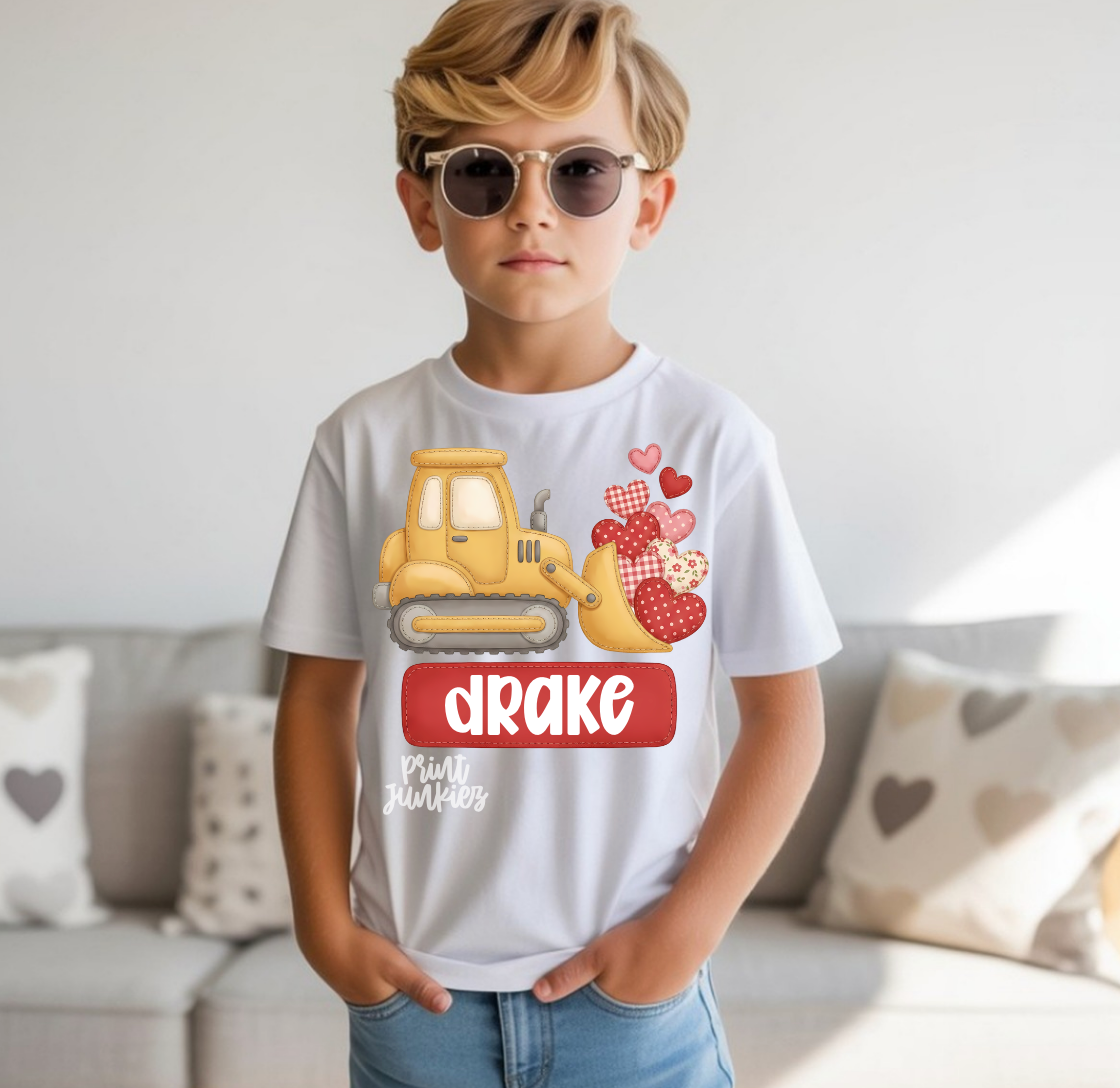 Tractor Digging Hearts Name Tag - CUSTOM - DTF