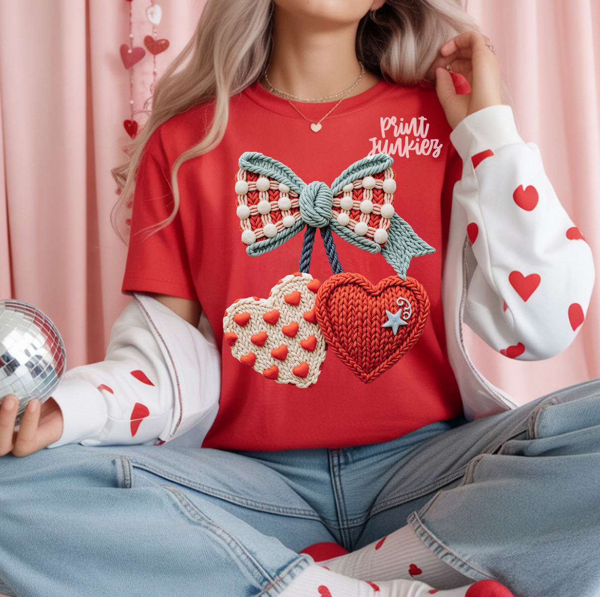 Faux Crochet Bow & Hearts - DTF