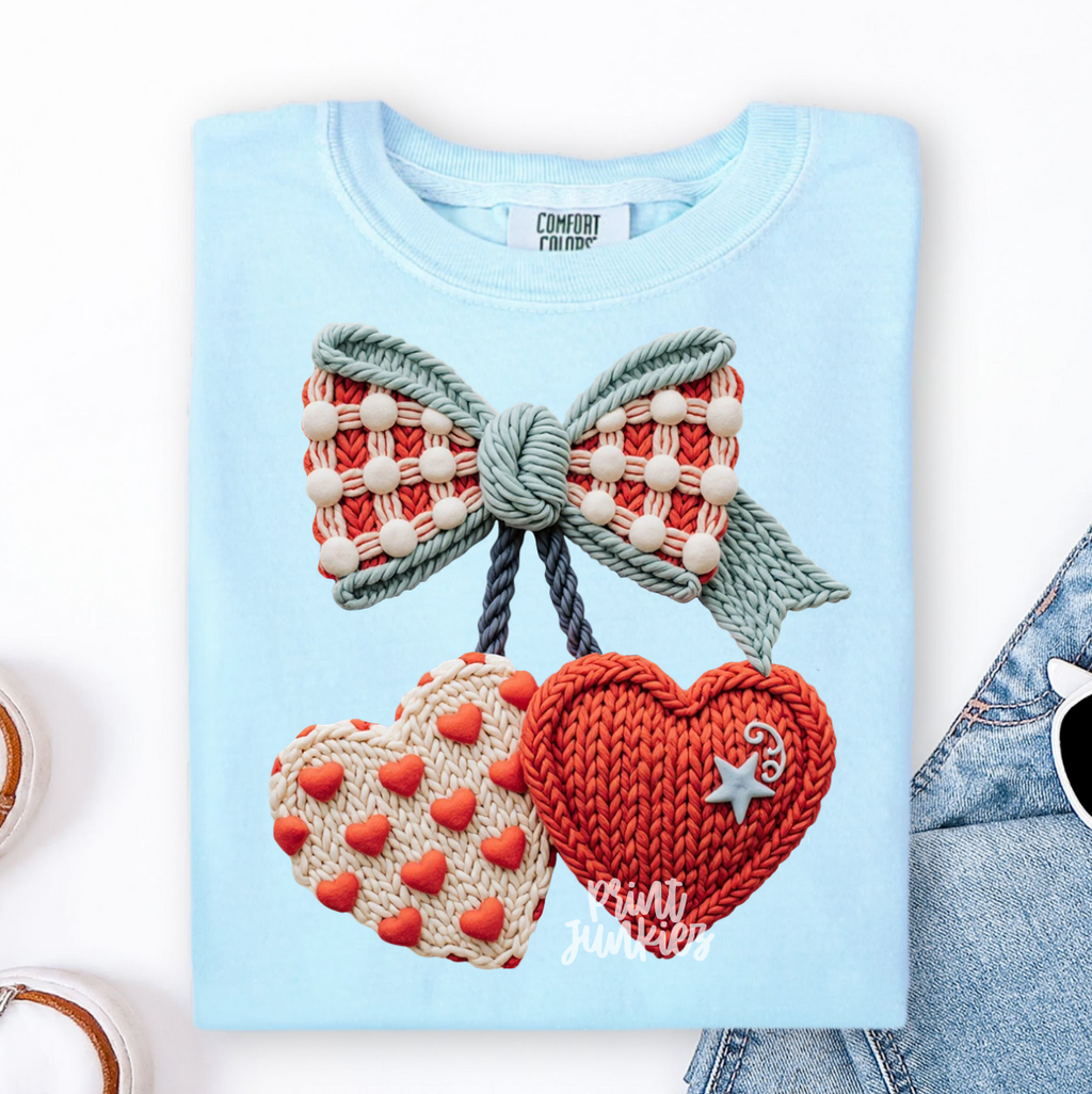 Faux Crochet Bow & Hearts - DTF