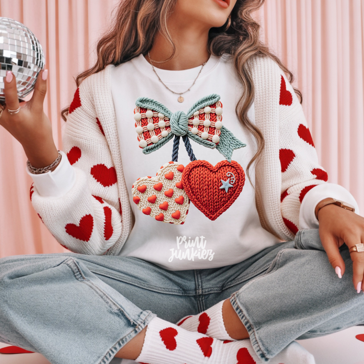 Faux Crochet Bow & Hearts - DTF