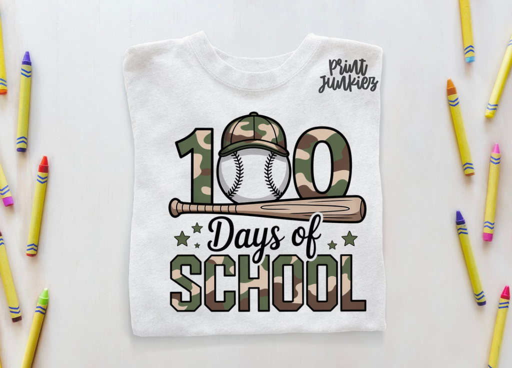 100 Days of School Camo Baseball - DTF