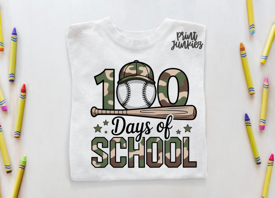 100 Days of School Camo Baseball - DTF