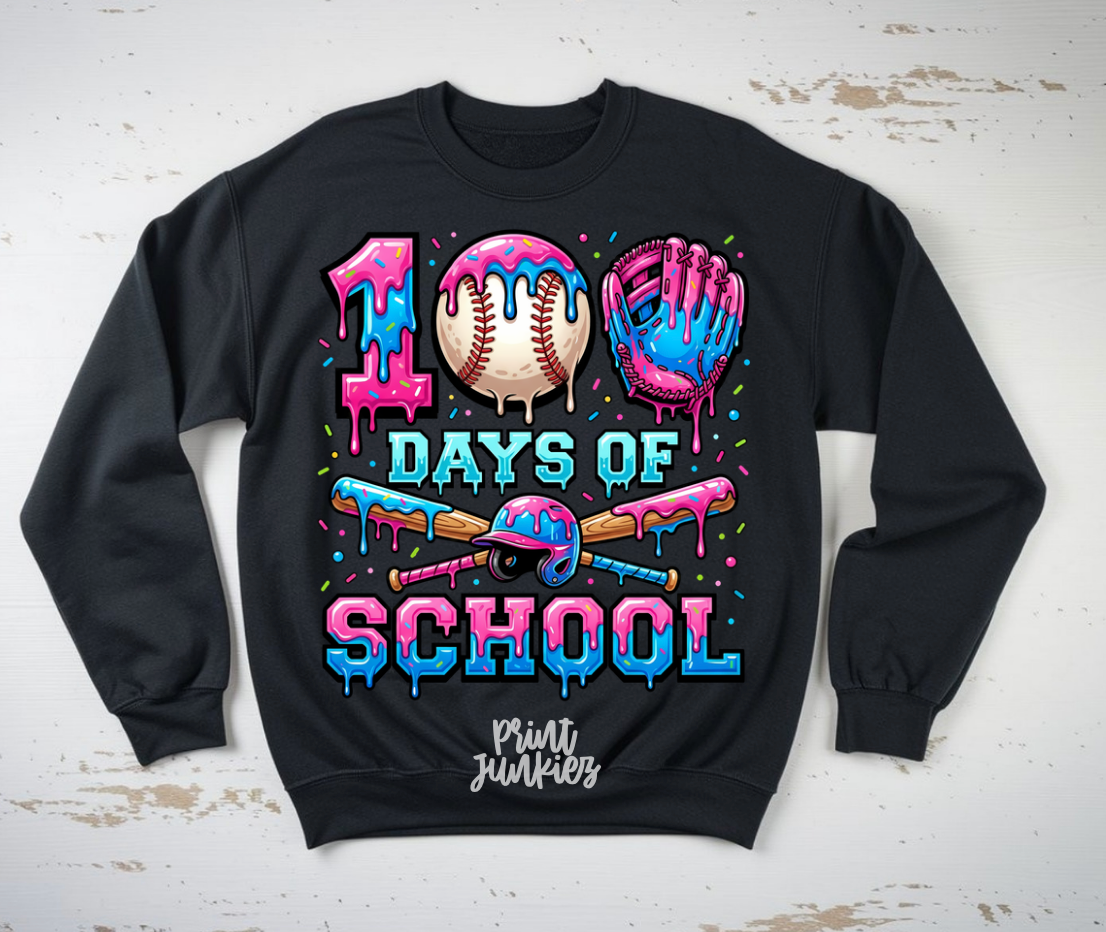 100 Days of School Ice Cream Drip Baseball - DTF