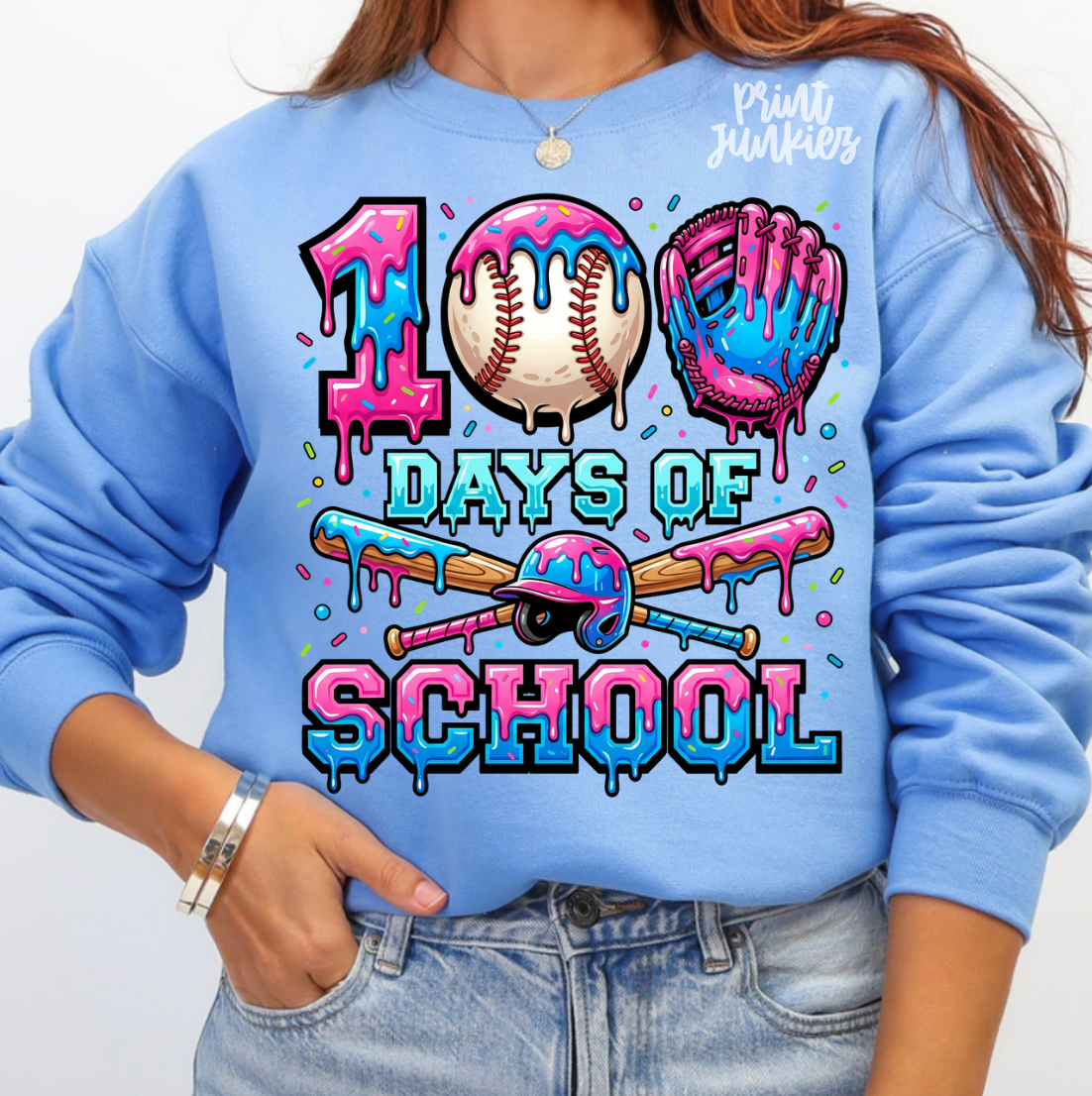 100 Days of School Ice Cream Drip Baseball - DTF