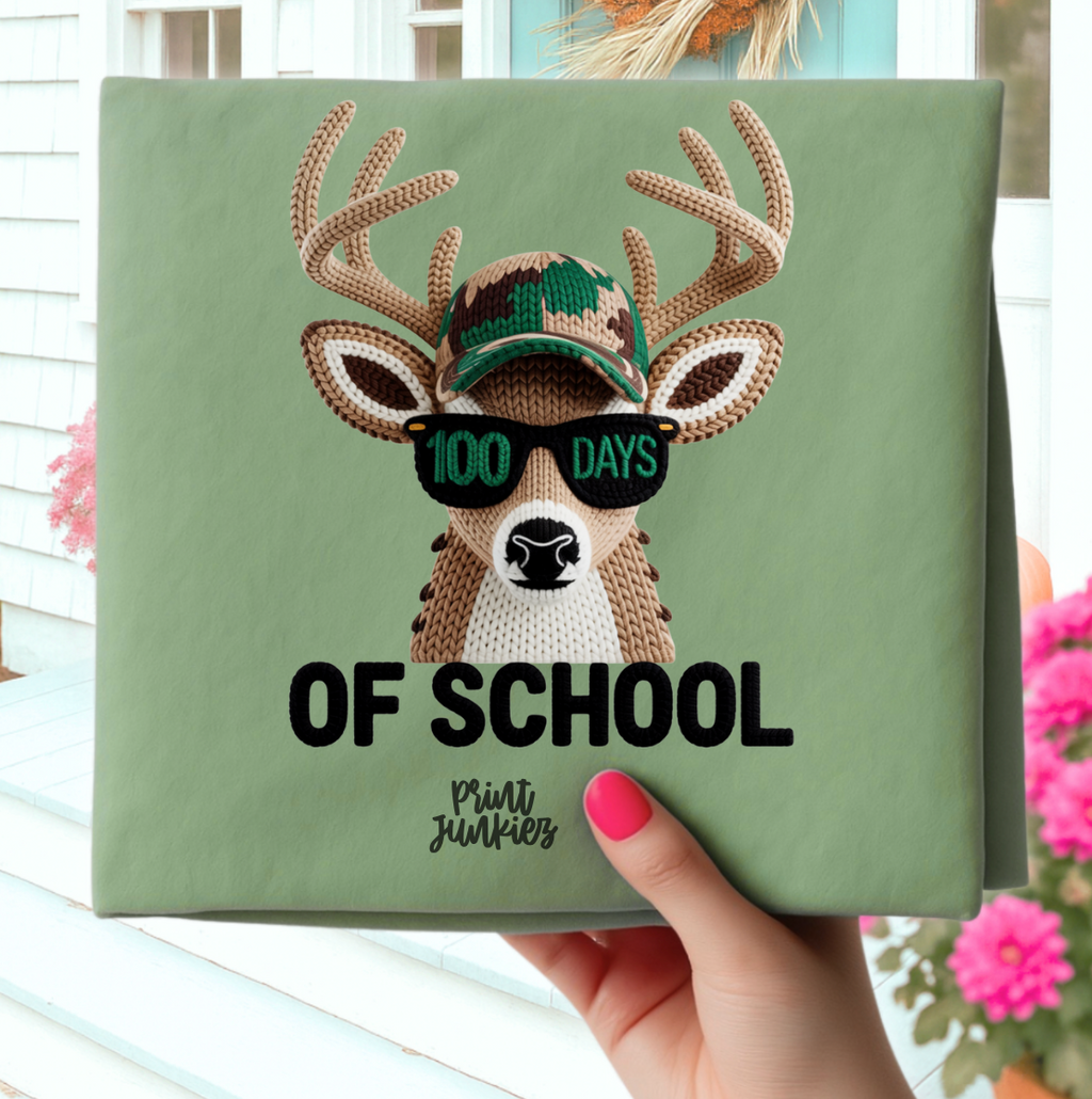100 Days of School Faux Crochet Deer - DTF