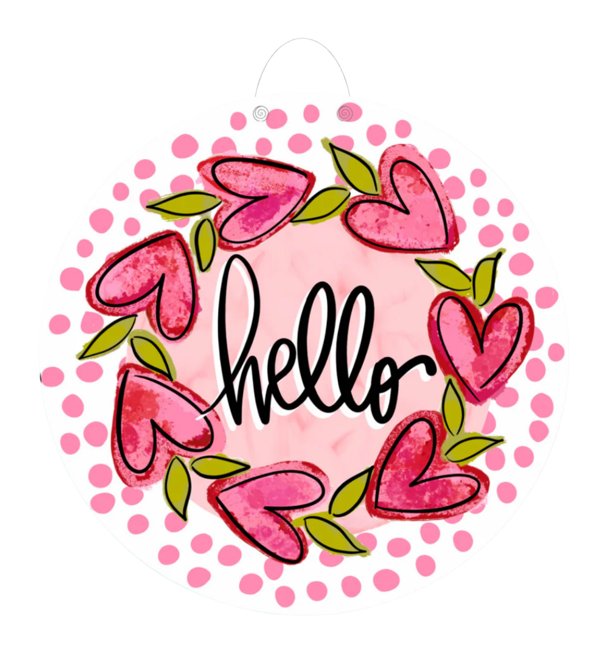 Hello Heart Vine Wreath Door Hanger - Pink