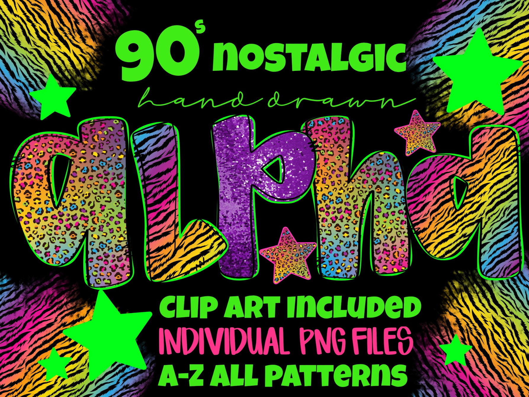 Lisa Frank inspired Alpha - CUSTOM - DTF