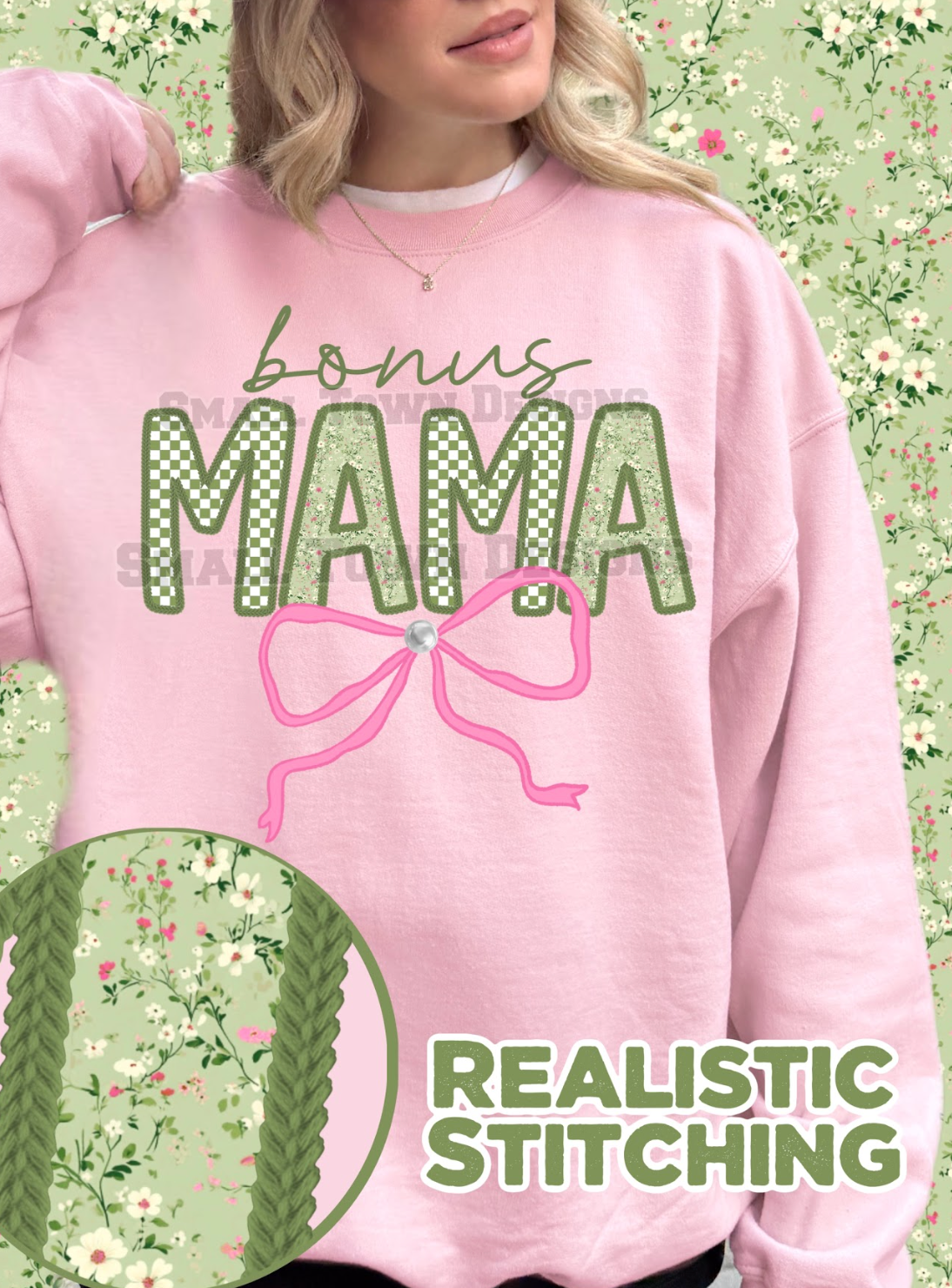 Green Stitch Floral Alpha - CUSTOM - DTF