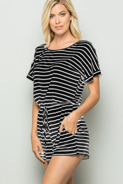 Black and White Striped Romper