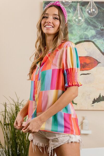 Color Block Smocked Top