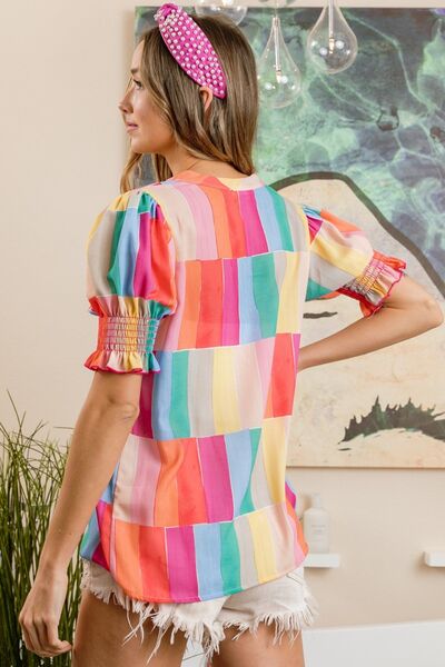 Color Block Smocked Top